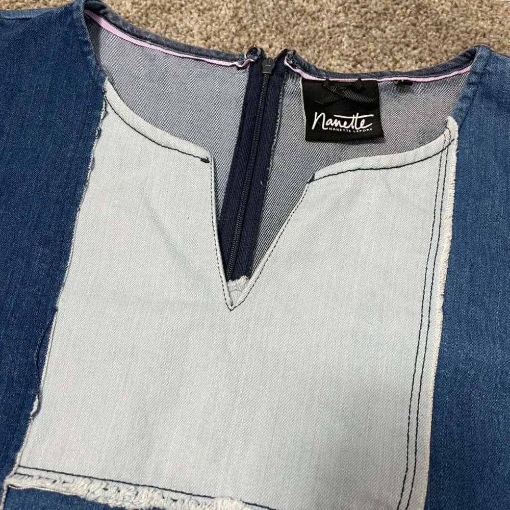 Nanette blue denim patchwork dress with distressed edges - Picture 3 of 6